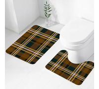 FEHWI Set Tappeti Bagno 2 Pezzi in Microfibra - Tappetino da Bagno Morbido e Antiscivolo - Durevole e Assorbente,Sfondo tartan o plaid marrone e verde senza soluzione di continuità
