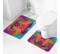 FEHWI Set Tappeti Bagno 2 Pezzi in Microfibra - Tappetino da Bagno Morbido e Antiscivolo - Durevole e Assorbente,Yoga, Punti Chakra Colorati Padmasana, Respiro