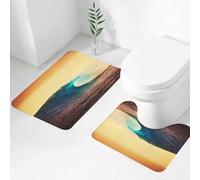 FEHWI Set Tappeti Bagno 2 Pezzi in Microfibra - Tappetino da Bagno Morbido e Antiscivolo - Durevole e Assorbente,Tramonto sull'oceano, onde che si infrangono sull'oceano con colori caldi sulla co