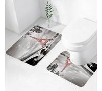 FEHWI Set Tappeti Bagno 2 Pezzi in Microfibra - Tappetino da Bagno Morbido e Antiscivolo - Durevole e Assorbente,Decorazione della città di Parigi, Torre Eiffel, Ponte della capitale, Paesaggio n