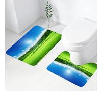 FEHWI Set Tappeti Bagno 2 Pezzi in Microfibra - Tappetino da Bagno Morbido e Antiscivolo - Durevole e Assorbente,sotto il cielo azzurro brillante, l'erba verde spaziosa è brillante e il sole sple