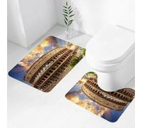 FEHWI Set Tappeti Bagno 2 Pezzi in Microfibra - Tappetino da Bagno Morbido e Antiscivolo - Durevole e Assorbente,Colosseo di Roma, l'anfiteatro romano si erge maestoso sotto il cielo nuvoloso con