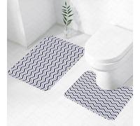 FEHWI Set Tappeti Bagno 2 Pezzi in Microfibra - Tappetino da Bagno Morbido e Antiscivolo - Durevole e Assorbente,Decorazione blu navy, motivo a strisce a zig-zag a zig-zag su sfondo bianco. Opera