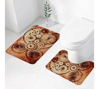 FEHWI Set Tappeti Bagno 2 Pezzi in Microfibra - Tappetino da Bagno Morbido e Antiscivolo - Durevole e Assorbente,Vintage, Mechanische Uhren Details Alte Rusty Look Backdrop Gears Steampunk D