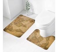 FEHWI Set Tappeti Bagno 2 Pezzi in Microfibra - Tappetino da Bagno Morbido e Antiscivolo - Durevole e Assorbente,Decorazione Wanderlust, mappa del mondo antica in colori retrò con Nosta vintage