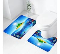 FEHWI Set Tappeti Bagno 2 Pezzi in Microfibra - Tappetino da Bagno Morbido e Antiscivolo - Durevole e Assorbente,Paesaggio marino con isola e corallo in acque profonde.