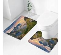 FEHWI Set Tappeti Bagno 2 Pezzi in Microfibra - Tappetino da Bagno Morbido e Antiscivolo - Durevole e Assorbente,Norvegia. Vista da Reinebringen alle Isole Lofoten, in Norvegia, durante l'alba es