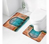 FEHWI Set Tappeti Bagno 2 Pezzi in Microfibra - Tappetino da Bagno Morbido e Antiscivolo - Durevole e Assorbente,Venezia, Palazzo antico con porta d'ingresso antica Città sull'acqua Storico Urban