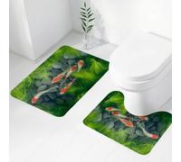 FEHWI Set Tappeti Bagno 2 Pezzi in Microfibra - Tappetino da Bagno Morbido e Antiscivolo - Durevole e Assorbente,Mondo sottomarino, koi arancioni e bianchi che nuotano tra pietre e rigogliose pia