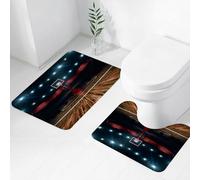 FEHWI Set Tappeti Bagno 2 Pezzi in Microfibra - Tappetino da Bagno Morbido e Antiscivolo - Durevole e Assorbente,Arena di basket professionale, stadio infiamma campo da basket, campo da basket al