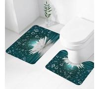 FEHWI Set Tappeti Bagno 2 Pezzi in Microfibra - Tappetino da Bagno Morbido e Antiscivolo - Durevole e Assorbente,Cuore di sogno di fiore di loto bianco che galleggia nell'acqua, bellissimo verde