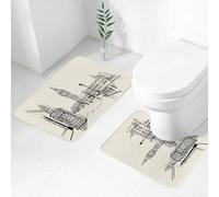 FEHWI Set Tappeti Bagno 2 Pezzi in Microfibra - Tappetino da Bagno Morbido e Antiscivolo - Durevole e Assorbente,Moderna, scena di Londra con il monumento del Big Ben in stile schizzo, opera d'ar