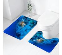 FEHWI Set Tappeti Bagno 2 Pezzi in Microfibra - Tappetino da Bagno Morbido e Antiscivolo - Durevole e Assorbente,Tartaruga, foto a tema fauna oceanica di una tartaruga marina nelle acque blu prof