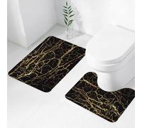 FEHWI Set Tappeti Bagno 2 Pezzi in Microfibra - Tappetino da Bagno Morbido e Antiscivolo - Durevole e Assorbente,Lussuoso motivo in marmo nero e oro con complesse radianze dorate di lusso
