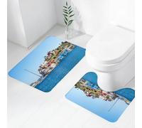FEHWI Set Tappeti Bagno 2 Pezzi in Microfibra - Tappetino da Bagno Morbido e Antiscivolo - Durevole e Assorbente,Vista sulla baia di Kastelorizo in una soleggiata giornata estiva. Dodecaneso, Gre