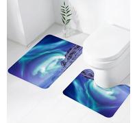 FEHWI Set Tappeti Bagno 2 Pezzi in Microfibra - Tappetino da Bagno Morbido e Antiscivolo - Durevole e Assorbente,Inverno, Aurora Boreale in Islanda Fenomeni Naturali Ambiente Decorativo del Nord