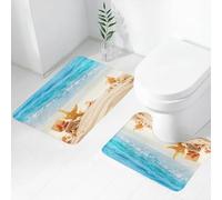 FEHWI Set Tappeti Bagno 2 Pezzi in Microfibra - Tappetino da Bagno Morbido e Antiscivolo - Durevole e Assorbente,Scena costiera con conchiglie e stelle marine disposte sulla spiaggia sull'oceano