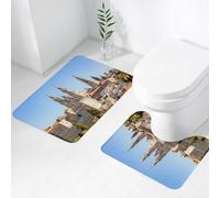 FEHWI Set Tappeti Bagno 2 Pezzi in Microfibra - Tappetino da Bagno Morbido e Antiscivolo - Durevole e Assorbente,Veduta di Santiago de stela con la Cattedrale di Santiago de stela