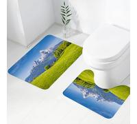FEHWI Set Tappeti Bagno 2 Pezzi in Microfibra - Tappetino da Bagno Morbido e Antiscivolo - Durevole e Assorbente,Natura, paesaggio di pascolo nelle Alpi con prati e fiori dei tedeschi del nord