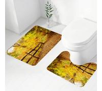 FEHWI Set Tappeti Bagno 2 Pezzi in Microfibra - Tappetino da Bagno Morbido e Antiscivolo - Durevole e Assorbente,Paesaggio, foglie autunnali degli alberi che cadono