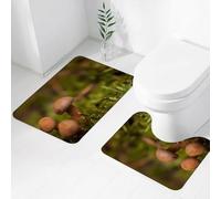 FEHWI Set Tappeti Bagno 2 Pezzi in Microfibra - Tappetino da Bagno Morbido e Antiscivolo - Durevole e Assorbente,Piccoli funghi marroni che sgorgano dal lussureggiante muschio verde dagli angoli