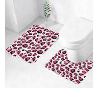 FEHWI Set Tappeti Bagno 2 Pezzi in Microfibra - Tappetino da Bagno Morbido e Antiscivolo - Durevole e Assorbente,Rosa - Basato sulla stampa leopardata, leopardo rosa e nero - Design ispirato, leo