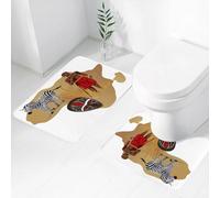 FEHWI Set Tappeti Bagno 2 Pezzi in Microfibra - Tappetino da Bagno Morbido e Antiscivolo - Durevole e Assorbente,Safari, mappa dell'Africa e simboli culturali etnici tribali con l'arte di un uomo