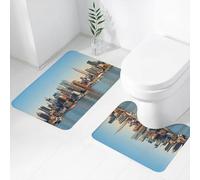 FEHWI Set Tappeti Bagno 2 Pezzi in Microfibra - Tappetino da Bagno Morbido e Antiscivolo - Durevole e Assorbente,Urbano, Skyline di New York City sul fiume Hudson, Empire State Building, barche e
