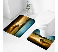 FEHWI Set Tappeti Bagno 2 Pezzi in Microfibra - Tappetino da Bagno Morbido e Antiscivolo - Durevole e Assorbente,Paesaggio vulcanico, un vulcano in eruzione verso le nuvole drammatiche, l'oceano