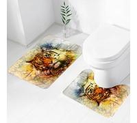 FEHWI Set Tappeti Bagno 2 Pezzi in Microfibra - Tappetino da Bagno Morbido e Antiscivolo - Durevole e Assorbente,dipinto di una testa di tigre luminosa e possente su sfondo ornamentale e collage