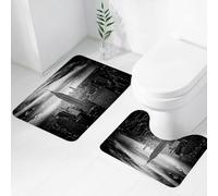 FEHWI Set Tappeti Bagno 2 Pezzi in Microfibra - Tappetino da Bagno Morbido e Antiscivolo - Durevole e Assorbente,Città, Paesaggio urbano di grattacieli ed edifici con lo skyline di Manhattan a Ne