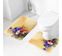 FEHWI Set Tappeti Bagno 2 Pezzi in Microfibra - Tappetino da Bagno Morbido e Antiscivolo - Durevole e Assorbente,Fiore acquerello, fiori di papavero, fiordaliso pastello