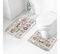 FEHWI Set Tappeti Bagno 2 Pezzi in Microfibra - Tappetino da Bagno Morbido e Antiscivolo - Durevole e Assorbente,P di profumeria vintage in stile retrò, design in colori pastello, cultura europea