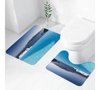FEHWI Set Tappeti Bagno 2 Pezzi in Microfibra - Tappetino da Bagno Morbido e Antiscivolo - Durevole e Assorbente,Arredamento della casa, piscina del resort a Santorini, Grecia, foto panoramica de