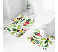 FEHWI Set Tappeti Bagno 2 Pezzi in Microfibra - Tappetino da Bagno Morbido e Antiscivolo - Durevole e Assorbente,Pappagallo, giungla tropicale dell'isola con flora e fauna uccello tucano con quel