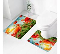 FEHWI Set Tappeti Bagno 2 Pezzi in Microfibra - Tappetino da Bagno Morbido e Antiscivolo - Durevole e Assorbente,Giardino di papaveri, brillanti fiori di papavero rosso immersi nella calda luce d