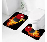 FEHWI Set Tappeti Bagno 2 Pezzi in Microfibra - Tappetino da Bagno Morbido e Antiscivolo - Durevole e Assorbente,Racchette da ping-pong rosse e nere sono avvolte dalle fiamme, evocando immagini d