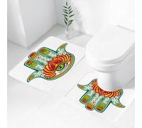 FEHWI Set Tappeti Bagno 2 Pezzi in Microfibra - Tappetino da Bagno Morbido e Antiscivolo - Durevole e Assorbente,Amuleto decorato raffigurante la Mano di Fatima. Amuleto etnico comune nelle cultu