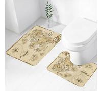 FEHWI Set Tappeti Bagno 2 Pezzi in Microfibra - Tappetino da Bagno Morbido e Antiscivolo - Durevole e Assorbente,Mappa disegnata a mano di Pirate, Treasure Island Sea Adventure