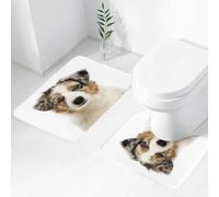 FEHWI Set Tappeti Bagno 2 Pezzi in Microfibra - Tappetino da Bagno Morbido e Antiscivolo - Durevole e Assorbente,Cucciolo di pastore australiano bianco e marrone chiaro, mesi uno, solo, cane cari