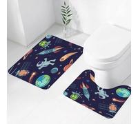 FEHWI Set Tappeti Bagno 2 Pezzi in Microfibra - Tappetino da Bagno Morbido e Antiscivolo - Durevole e Assorbente,Tema spaziale, scarabocchio di design dell'universo futuro per bambini con astrona