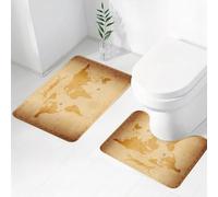 FEHWI Set Tappeti Bagno 2 Pezzi in Microfibra - Tappetino da Bagno Morbido e Antiscivolo - Durevole e Assorbente,Mappa del mondo, bussola rustica antica vintage da esploratore, figura di rotte