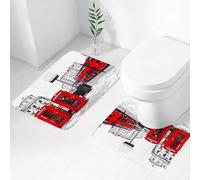 FEHWI Set Tappeti Bagno 2 Pezzi in Microfibra - Tappetino da Bagno Morbido e Antiscivolo - Durevole e Assorbente,cabina telefonica rossa e autobus rosso in movimento. Londra