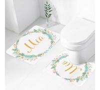 FEHWI Set Tappeti Bagno 2 Pezzi in Microfibra - Tappetino da Bagno Morbido e Antiscivolo - Durevole e Assorbente,Mia, cornice con motivo a fiori e felci con scrittura calligrafica, alfabeto corsi