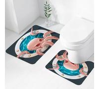 FEHWI Set Tappeti Bagno 2 Pezzi in Microfibra - Tappetino da Bagno Morbido e Antiscivolo - Durevole e Assorbente,Decorazione a forma di polpo, polpo Kraken con tentacoli nell'oblò di una nave, il