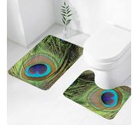FEHWI Set Tappeti Bagno 2 Pezzi in Microfibra - Tappetino da Bagno Morbido e Antiscivolo - Durevole e Assorbente,Le piume del pavone, le sue piume blu, verdi e marroni, mettono in mostra i loro o