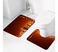 FEHWI Set Tappeti Bagno 2 Pezzi in Microfibra - Tappetino da Bagno Morbido e Antiscivolo - Durevole e Assorbente, Paesaggio, centro di Dubai arabo con città,