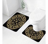 FEHWI Set Tappeti Bagno 2 Pezzi in Microfibra - Tappetino da Bagno Morbido e Antiscivolo - Durevole e Assorbente,Vegvisir - Il cartello o indicatore di direzione islandese è un bastone magico isl