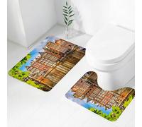FEHWI Set Tappeti Bagno 2 Pezzi in Microfibra - Tappetino da Bagno Morbido e Antiscivolo - Durevole e Assorbente,Paesaggio urbano, vecchi edifici ad Amsterdam Noord Ferry, città culturale dei Pae