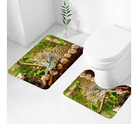 FEHWI Set Tappeti Bagno 2 Pezzi in Microfibra - Tappetino da Bagno Morbido e Antiscivolo - Durevole e Assorbente,Zoo, giaguaro su un pavimento di legno Animali selvatici
